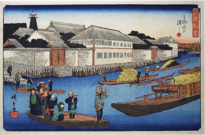 歌川広重「江都勝景　よロゐの渡し」（1837 大英博物館）の画像。